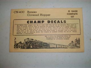 Champ Decals O Gauge Cn - 400 - Boraxo Covered Hopper