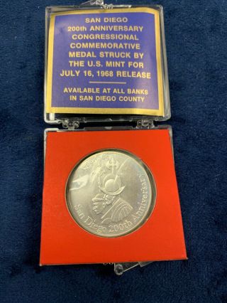 San Diego 200th Anniversary 1769 - 1969 Silver Plate Commemorative Medal 34mm