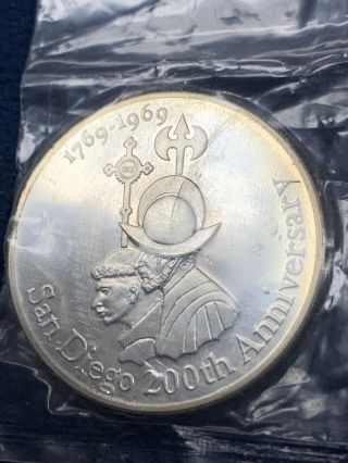 San Diego 200th Anniversary 1769 - 1969 Silver Plate Commemorative Medal 34mm 3