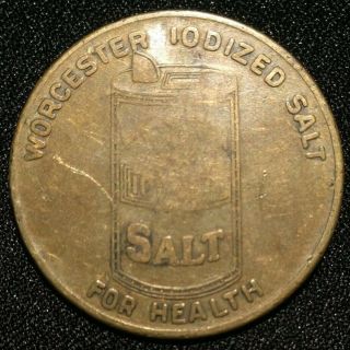 Worcester Iodized Salt Can Good Luck Swastika Token Warsaw Ny Medal Health Coin