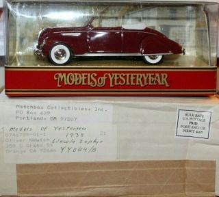 1938 Lincoln Zephyr - 1993 Matchbox Models Of Yesteryear 1/43 Scale Yy064