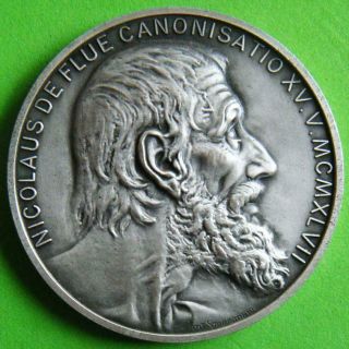 Swiss Hermit Saint Nicholas Of Flüe Silvered Medal By Huguenin & Stockmann