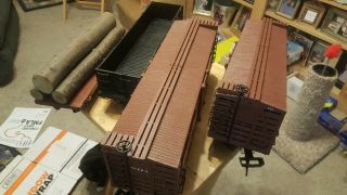 Bachmann G Scale - - Two Boxcars,  Gondola And Flat Car With Real Wood Logs
