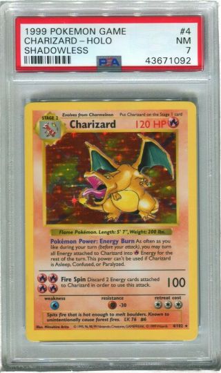 Charizard - 4/102 - Holo Base Set Shadowless Psa 7 Pokemon Card (nm)