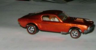 1968 Hot Wheels Redline Custom Mustang Metallic Orange W/white Interior Us