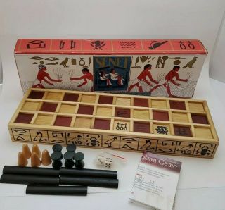 Vintage Senet Board Game Wooden Box Complete Set Egyptian Game