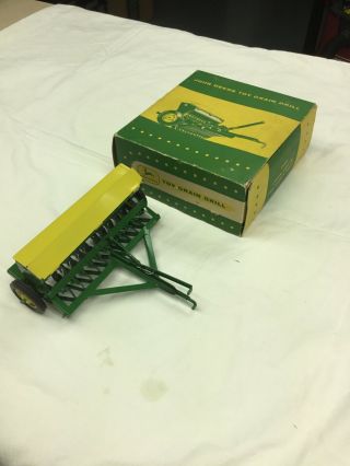 Vinatge Ertl Eska John Deere Toy Grain Drill Yellow Lids And Box