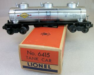 Lionel Postwar: 6415 Sunoco 3 Dome Tank Car,  To Ln Crisp Box