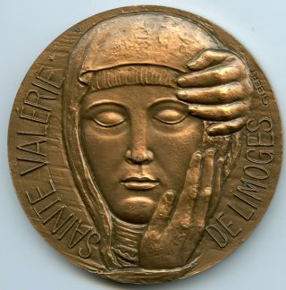 France Bronze Medal By Gibert St.  Valerie Of Limoges Christian Martyr 68mm 182gr