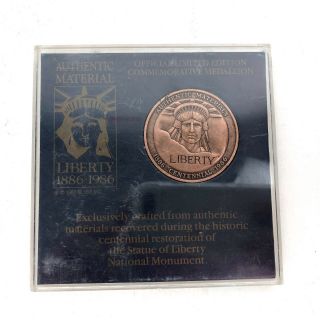 Statue Of Liberty Authentic Materials Centennial 1886 - 1986 Medal Certificate