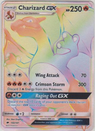 Pokemon Card: Charizard Gx 150/147 Burning Shadows Full Art Secret Rare Nm / Lp