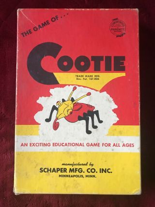Vintage 1949 The Game Of Cootie Box W.  H.  Schaper Mfg Co Complete 200
