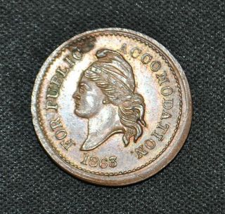 1863 " For Public Accomodation " United States Copper Cw Token