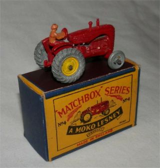 Scarce Early.  1950s.  Moko.  Matchbox.  Lesney.  4.  Massey Harris Tractor,  Yellow Wheel.  Mib