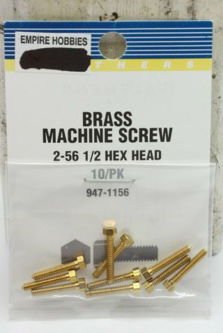 Walthers 947 - 1156 Ho Brass Machine Screw 2 - 56 X 1/2 Hex Head (pack Of 10)
