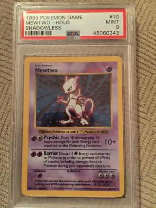 1999 Pokemon Shadowless Mewtwo 10/102 Base Set Card Psa 9