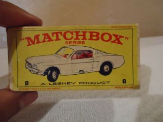 Matchbox Vintage Box Only - Series No 8 Lesney Diecast White Ford Mustang Car Toy