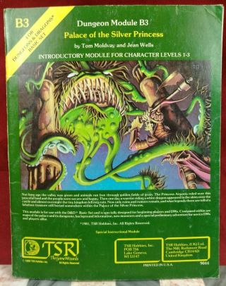 Tsr Dungeon And Dragons (d&d) Dungeon Module B3 Palace Of The Silver Princess