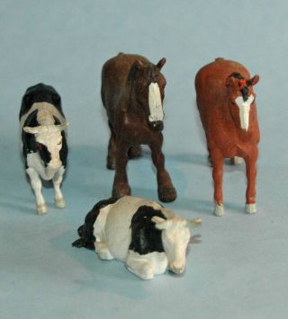 Britains England Vintage Hard Plastic Farm Animals 2 X Shire Horse 2 Holsteins