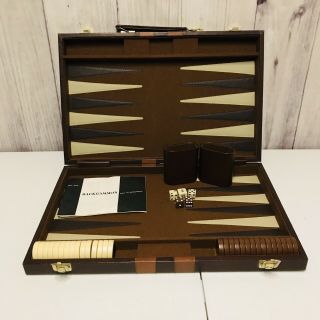 Vintage Backgammon Game Set With Brown Faux Leather Case Complete