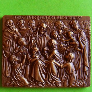 Religious Jesus Christ Let The Little Children Come To Me Dove Big Bronze Medal