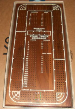 Brookstone Four Track Cribbage Walnut Board Complete 32 Pegs 11995