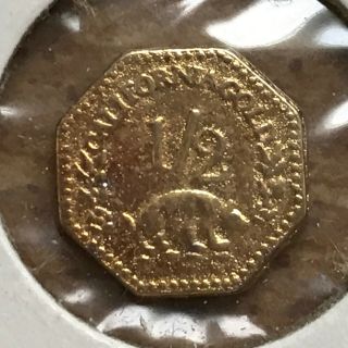 1855 Indian Head California Gold 1/2 Dollar Octagon Token/coin