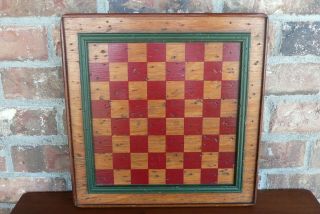 Vintage Folk Art Hand Crafted Wood Wooden Checker Chess Game Board Wall Art