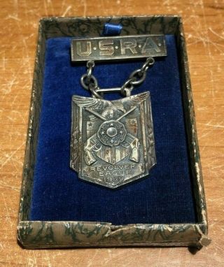Vintage 1939 Usra Revolver League 2nd Prize Sterling Silver Medal W Partial Box