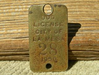 Ca 1950 La Mesa,  California (san Diego Co) Low 28 Old Brass Dog License Tax Tag
