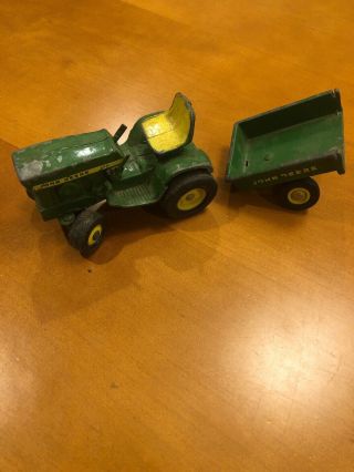 Vintage Ertl John Deere 140 1:16 Scale Green Riding Lawn Mower Tractor With Cart