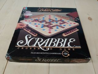 Scrabble 1989 Deluxe Edition Turntable Rotating Board Game 2