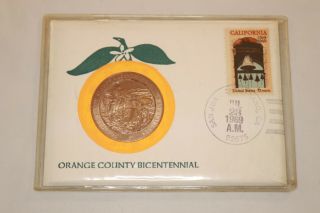 1969 California Orange County Bicentennial Proof Medal W/ Stamp And Envelope