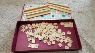 Vintage Scrabble Board Game 1948 Selchow & Righter With Tiles And Trays