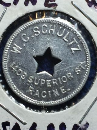 1917 - 20 Racine Wisconsin Trade Token W.  C.  Schultz 1403 Superior St.  5c At Bar