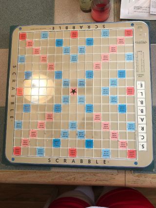 Scrabble Deluxe Edition Turntable 1976 Burgundy Tiles Crossword Board Game