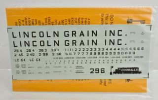 Oddballs Ho Scale 296 Lincoln Grain,  Inc.  18 Rib 4750 Cuft Grain Decal -