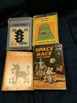 4 Decks Vintage Card Games Car Monster Flip Space Race Tail The Donkey Cards