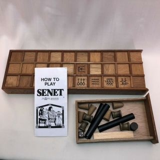Vintage Senet Board Game Wooden Box Complete Set Egyptian Game