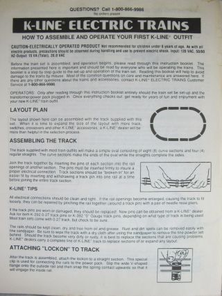 K Line 1993 Electric Train How To Assemble And Operate Instructions