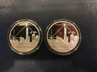 2 Freedom Tower 1 Dollar Coin W/ Silver Recovered From Wtc 100 Mils Silver Clad