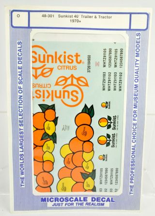 Microscale O Scale 48 - 301 Sunkist 40 - Ft Trailer & Tractor Decal 1970,  Df