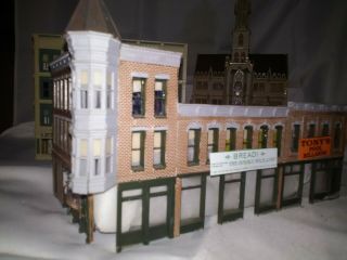 Ho Scale Building,  Entire City Block Of Businesses,  Weathered,  Corner Tower
