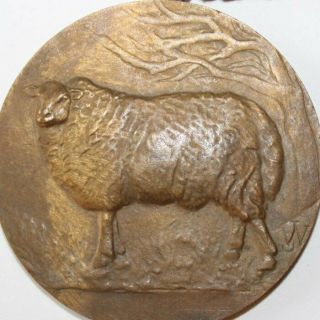 Old Bronze Agricultural Art Medal,  The Sheep,  Cattle,  1965