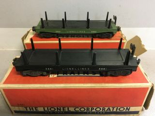 2 Lionel O Gauge 3461 Automatic Lumber Cars - Green & Black - Boxes