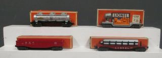 Lionel O Gauge Postwar Freight Cars: 6462,  6511,  6415,  6520 [4]/box