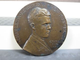 Vintage 1927 Charles Lindbergh Bronze Medal Prudhomme France York - Paris