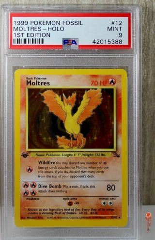 1st Edition Moltres Holo Rare 1999 Wotc Pokemon Card 12/62 Fossil Set Psa 9