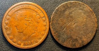 1837 Hard Times Token Millions For Defense And A 1796 - 1807? Large Cent [lot - 8b]