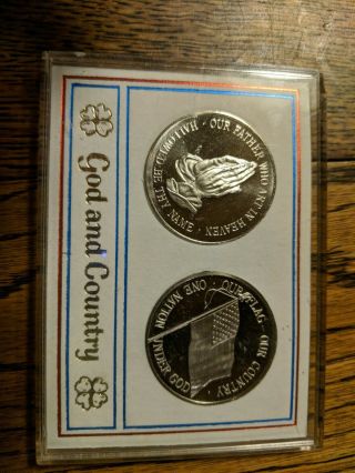 Vintage God And Country Coin Medal Set - Lords Prayer & Pledge Of Allegiance
